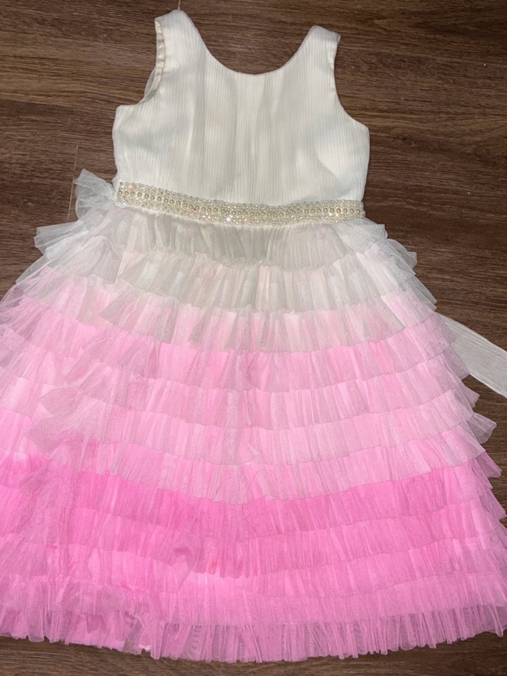 Girls Pink Ombre Tulle Party Dress with Pearl Waistband